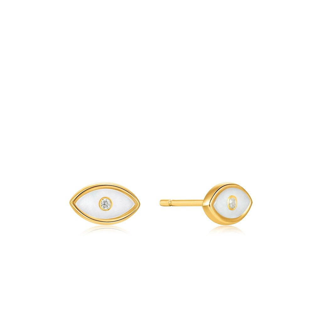 Evil eye fixed earrings in gold-plated silver with mother-of-pearl - E030-02G - Ania Haie