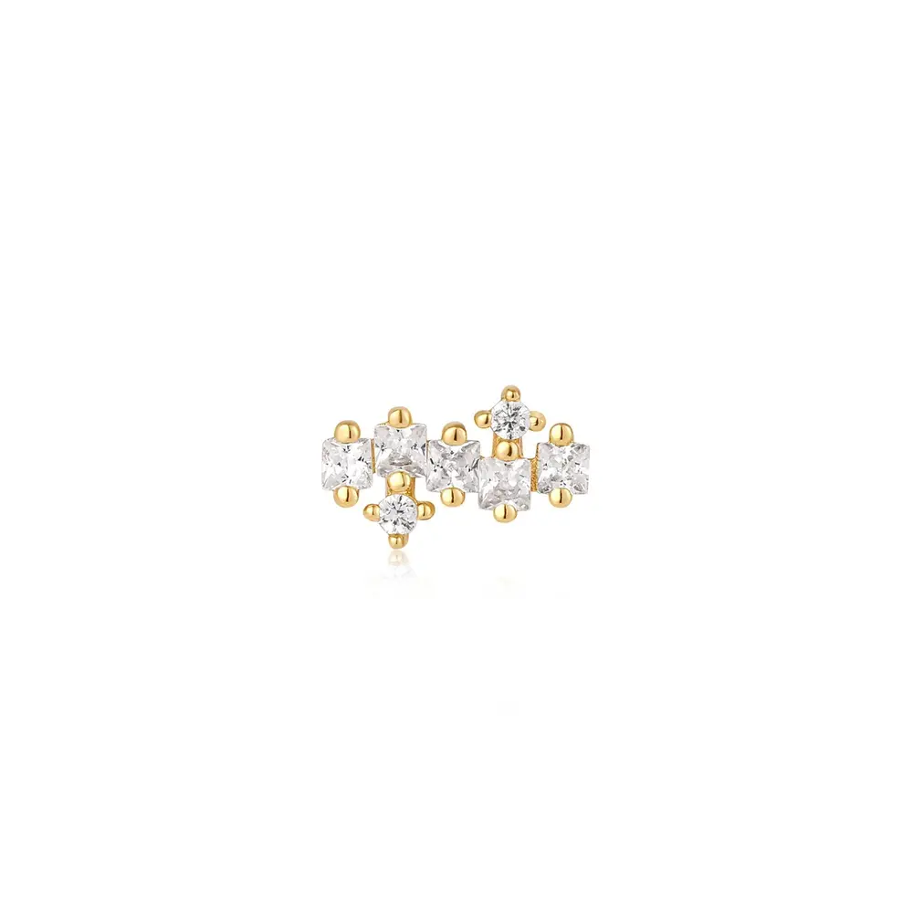 Single gold-plated silver stud earring with cubic zirconia