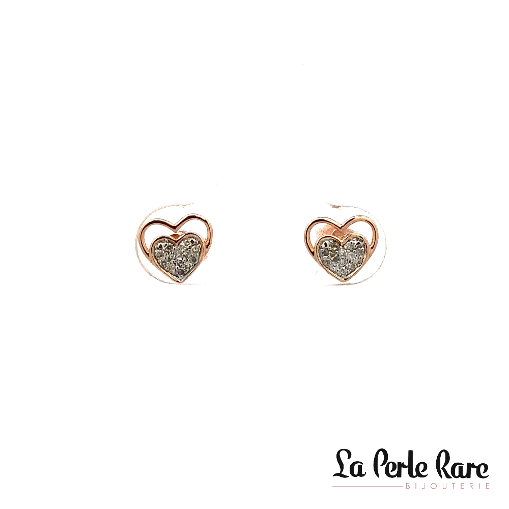 Boucles d'oreilles fixes coeurs, or rose 10 carats, 25 points de diamants total - LPR-2562 - Exclusivités