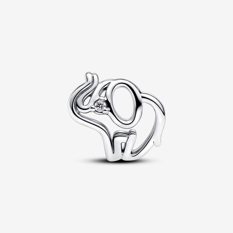 Perforated elephant charm, silver, cubic zirconia - 793345C01 - Pandora