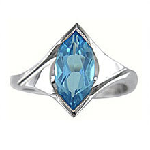 Bague femme or blanc topaze bleu 