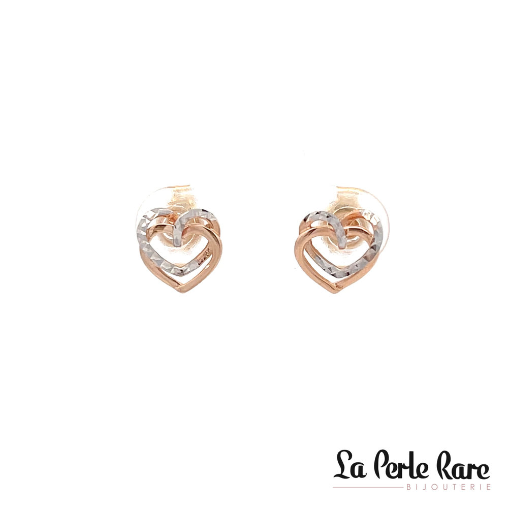 Boucles d'oreilles fixes coeurs, or 2 tons (rose/blanc) 10 carats - ED01-3250-2TR - Exclusivités