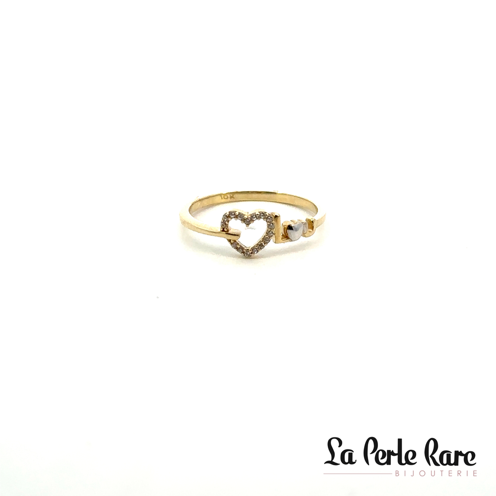 Bague coeur, or 2 tons (jaune/blanc) 10 carats, zircons - RDS01-4041-2T - Exclusivités