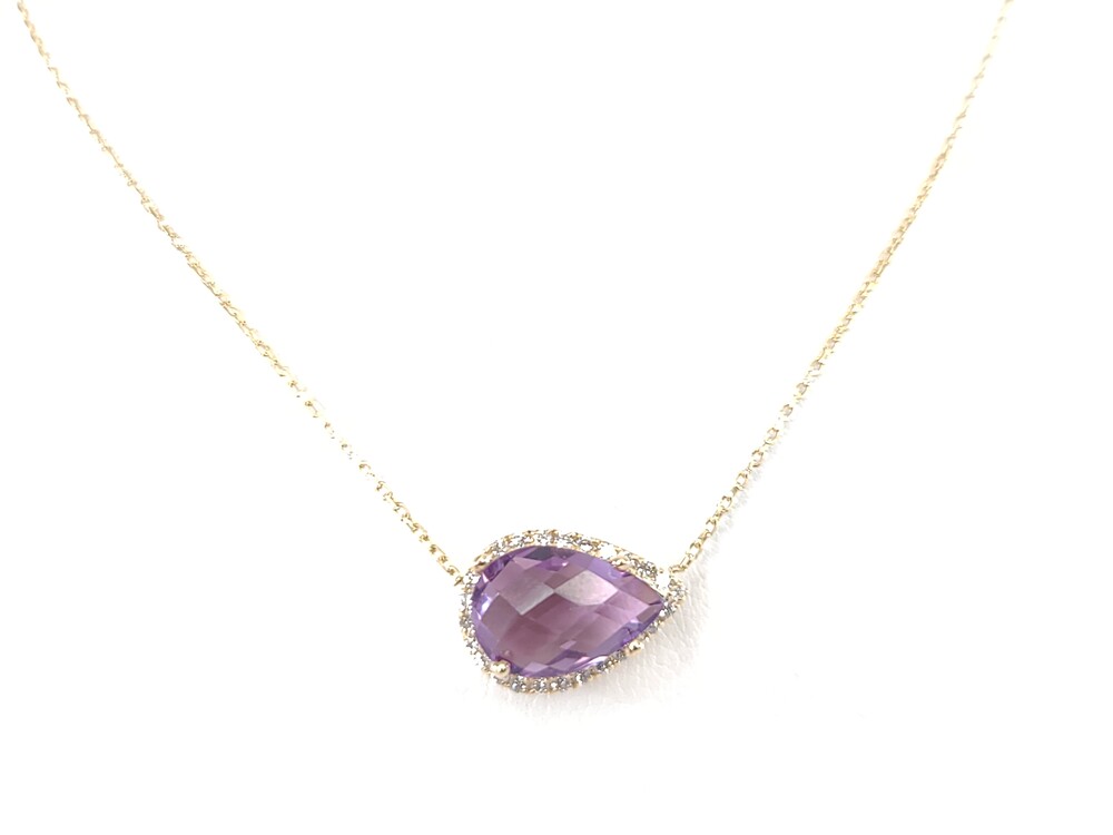 Yellow gold necklace, amethyst, total of 18 diamond points - CP3731G - Exclusivity