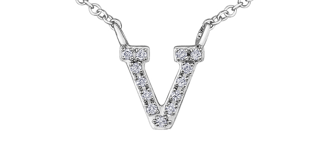 Collier lettre v or blanc, 6 pts dia tot - DD7530V - Corona