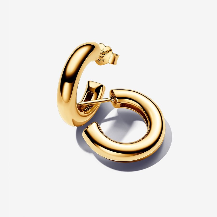 Gold-plated unique metal blend hoop earrings - 263266C00 - Pandora