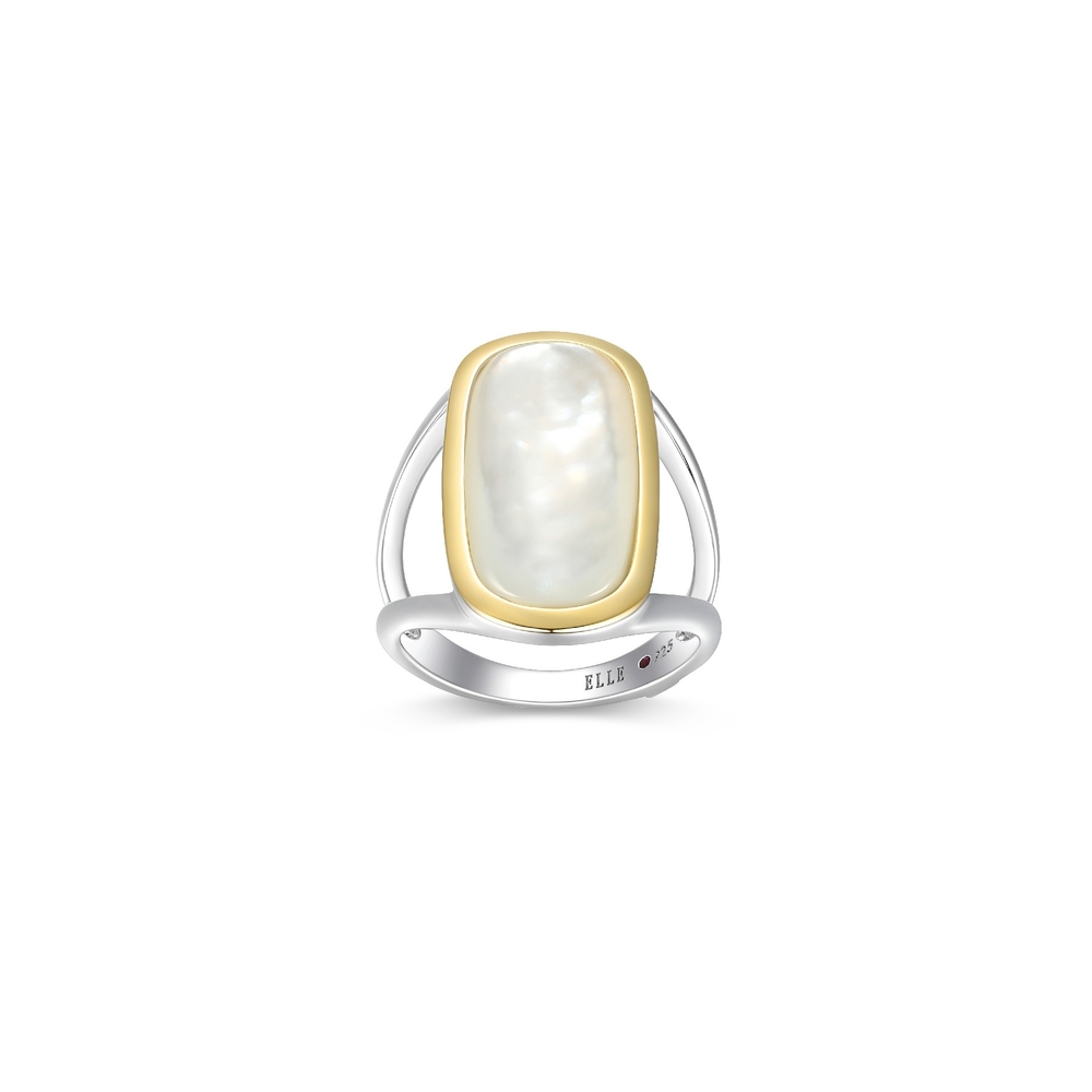 Bague argent 2 tons (blanc/jaune), nacre de perle