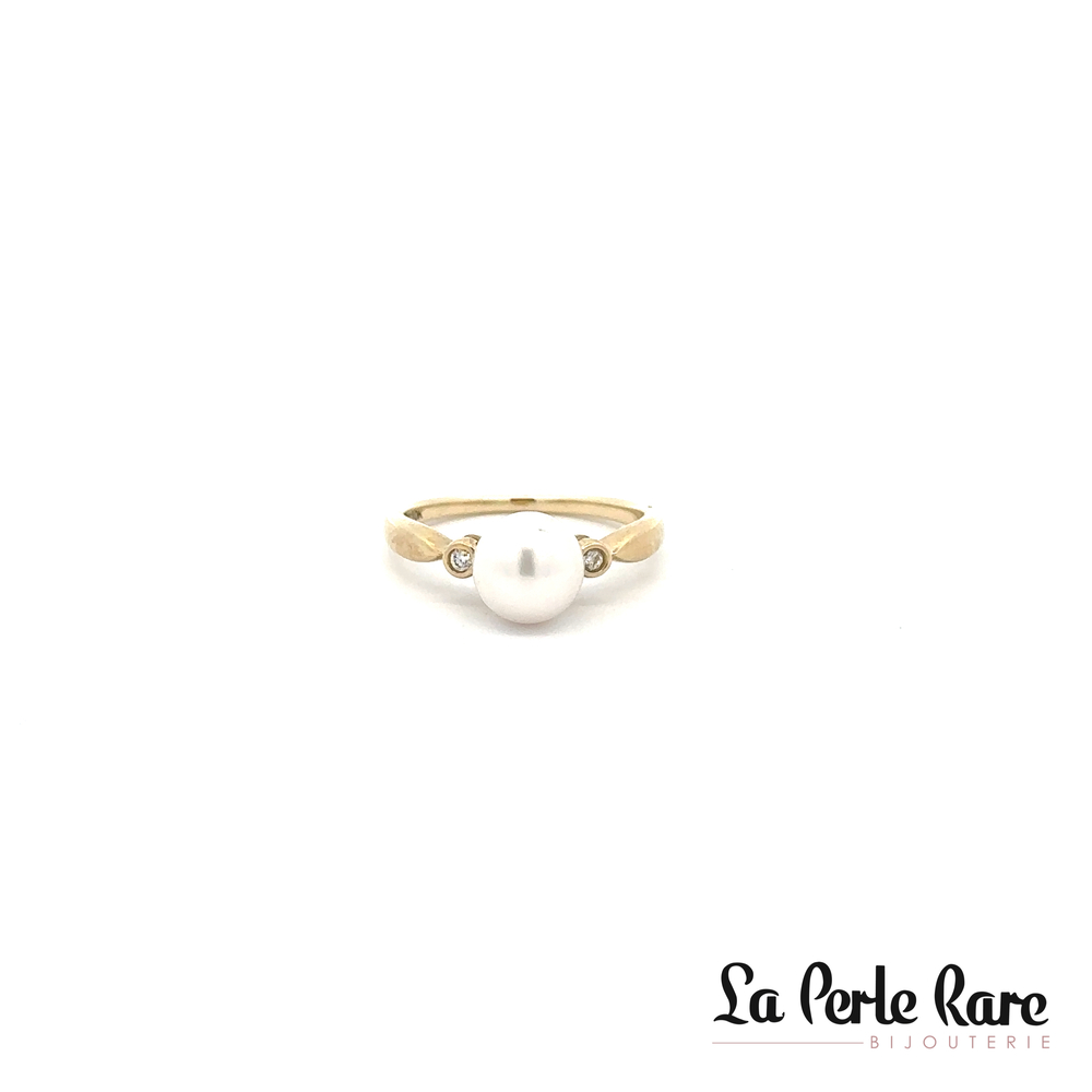 Bague or jaune, perle, 4 pts dia tot - DD7429 - Corona