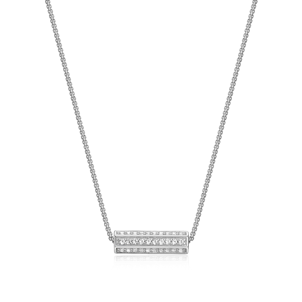 Collier argent rhodié, saphirs blancs synthétiques