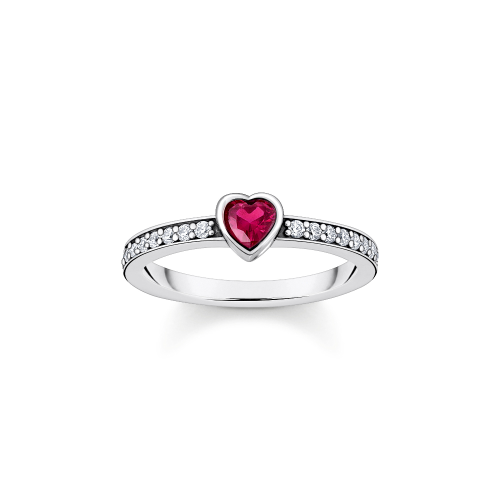 Bague coeur, argent, zircons blancs/rouge - TR2448-640-10-54 - Thomas Sabo