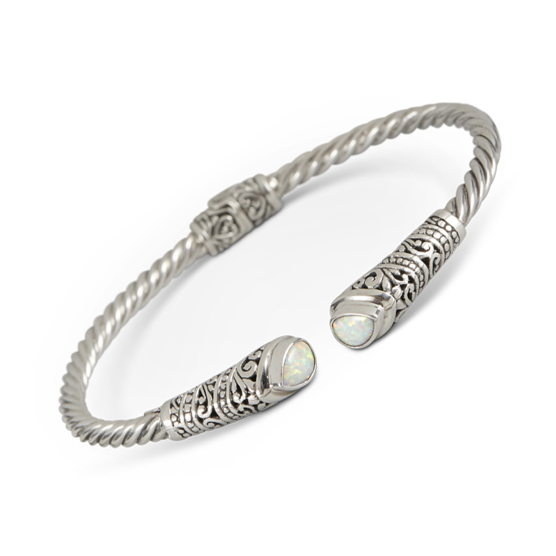 Bracelet rigide ouvert, argent, opales - TC682OP - L'aventurine