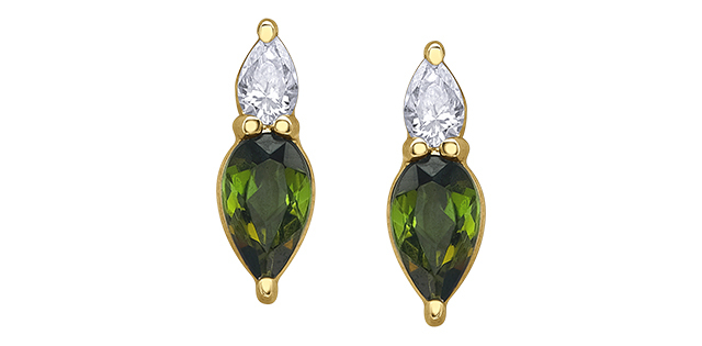  Fixed earrings in yellow gold, green tourmaline, and 10-point diamonds - DD8109YGRTR - Corona