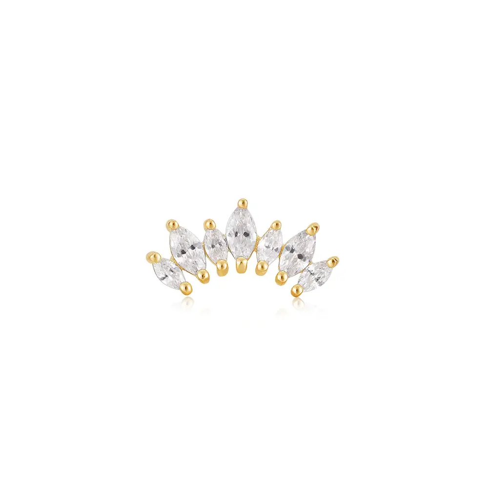 Boucle d'oreille fixe seule en argent doré avec zircons - E047-08G - Ania Haie