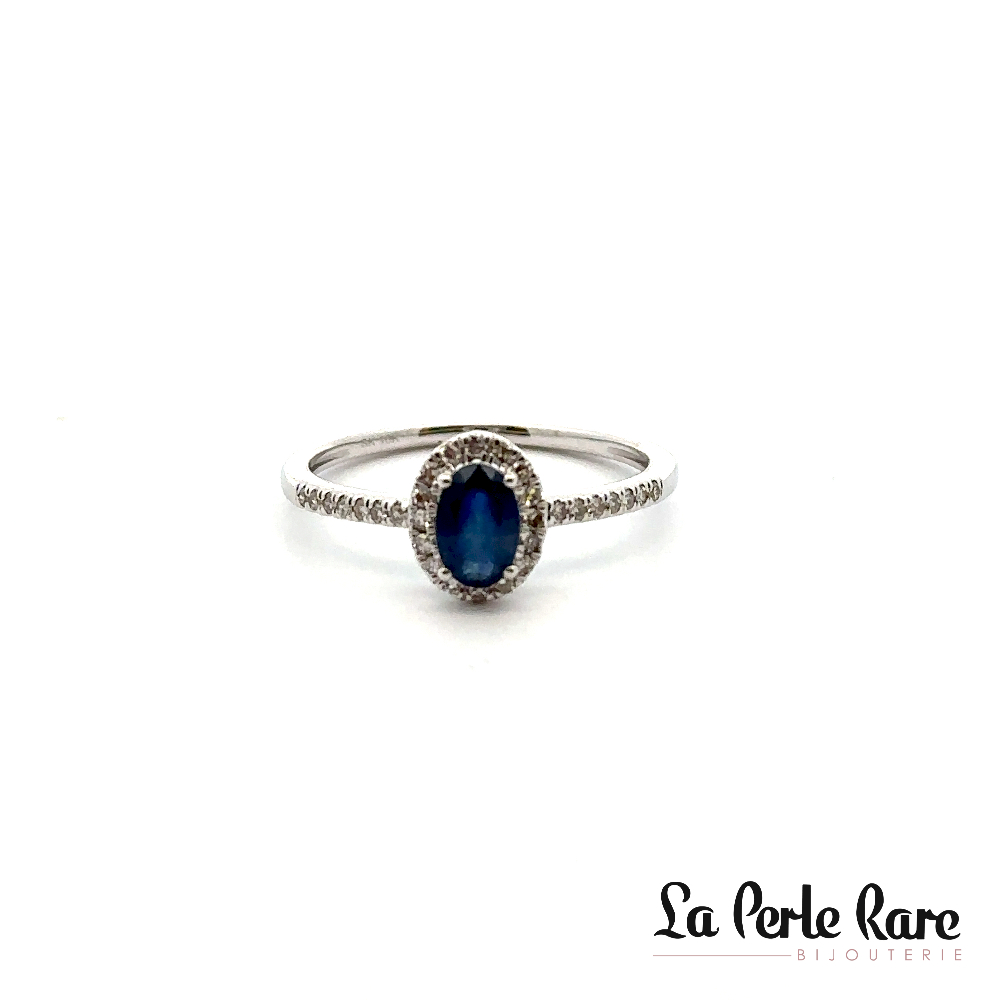 Bague or blanc 10 carats, 6 points de saphir, 12 points de diamants total - SKEPR43393-SD-B - Exclusivités