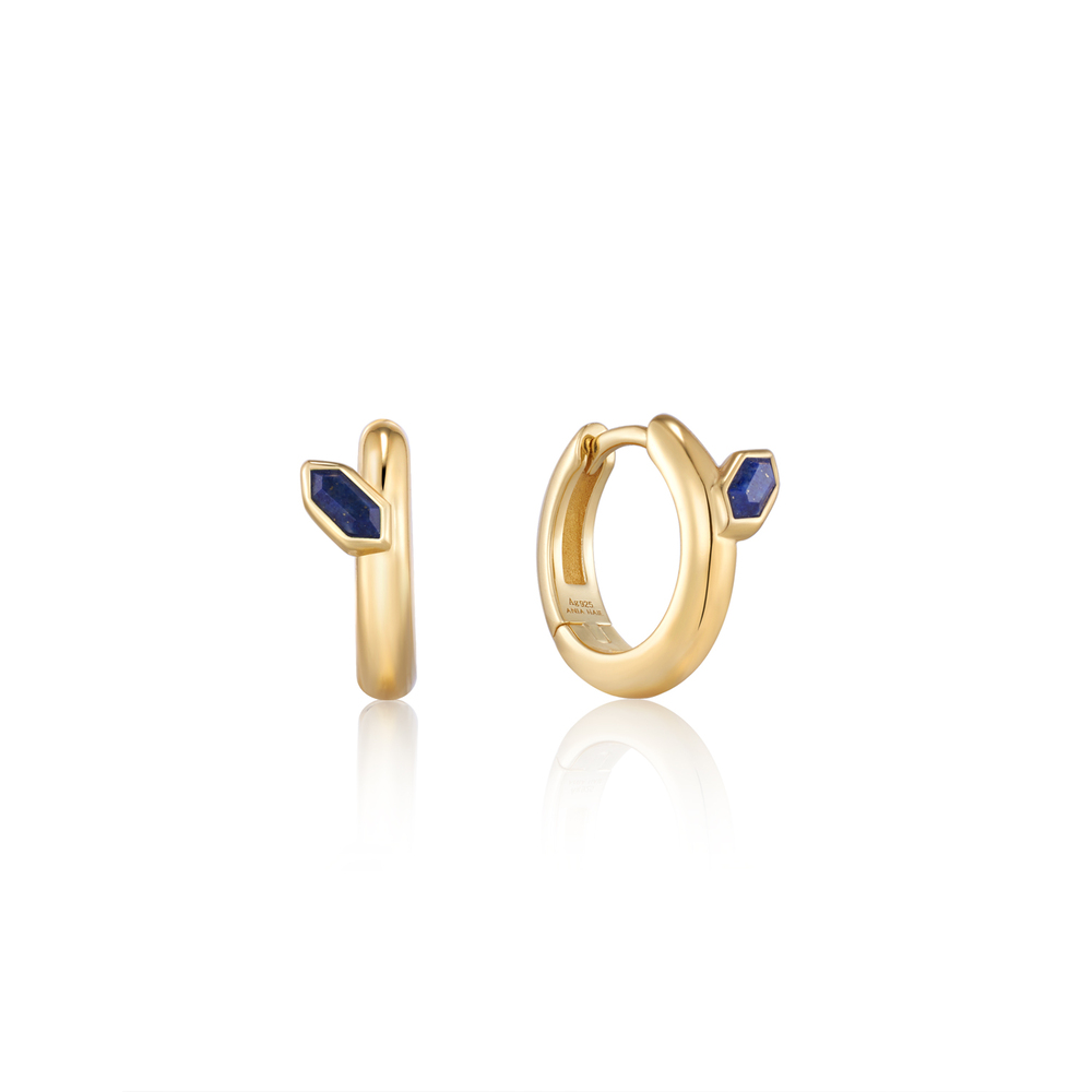 Gold-plated silver huggies with lapis - E042-03G-L - Ania Haie