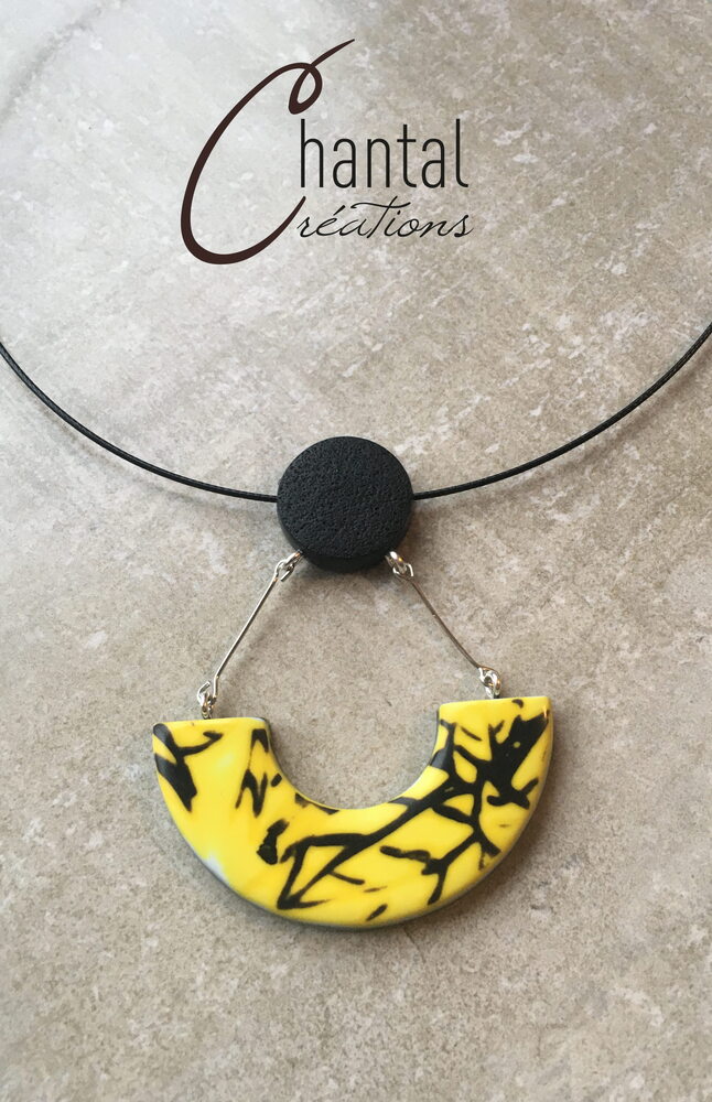 Collier en argile polymère, arche citron - 21-C0-9 - Création Chantal