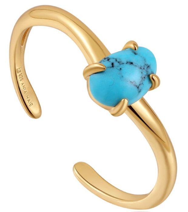 Bague ajustable argent doré, turquoise