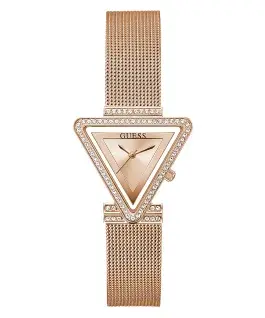 Stainless steel rose gold triangular watch, crystals - GW0508L3 - Guess