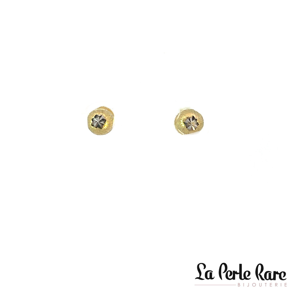 Fixed earrings bead in 2 tones gold textured - ECH-2372-2T - Exclusivity