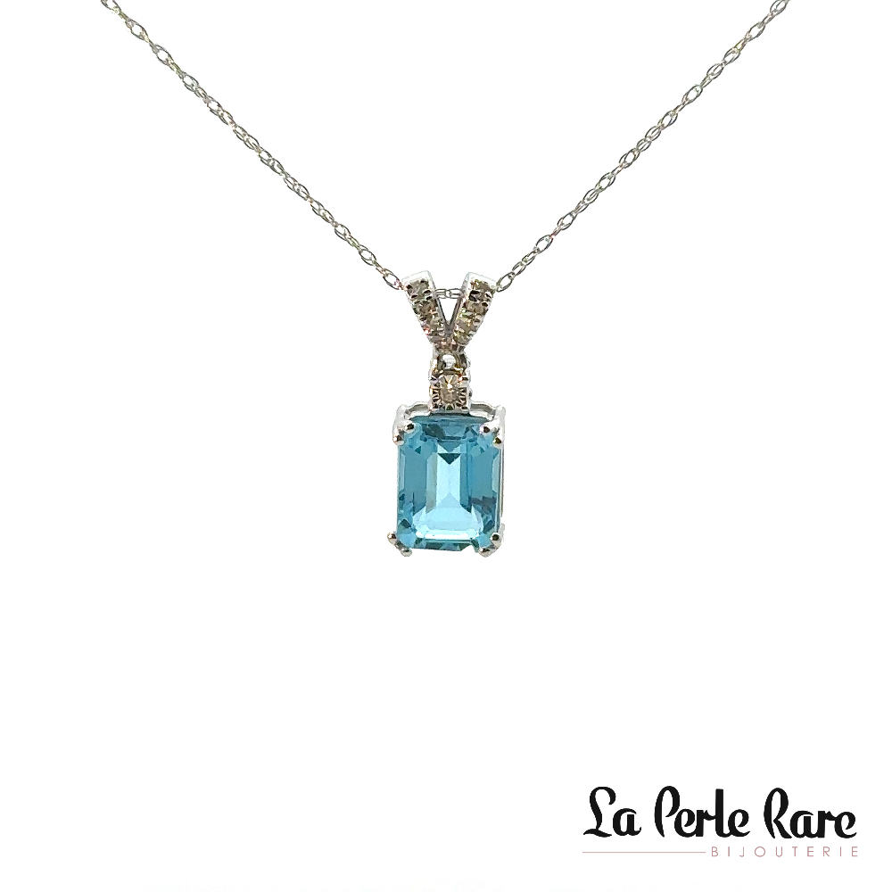 Pendentif or blanc 10 carats, topaze bleue, diamants - LPR-2534 - Exclusivités