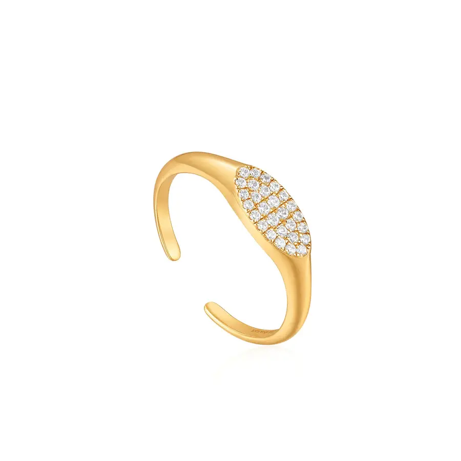 Adjustable gold-plated silver ring with cubic zirconia