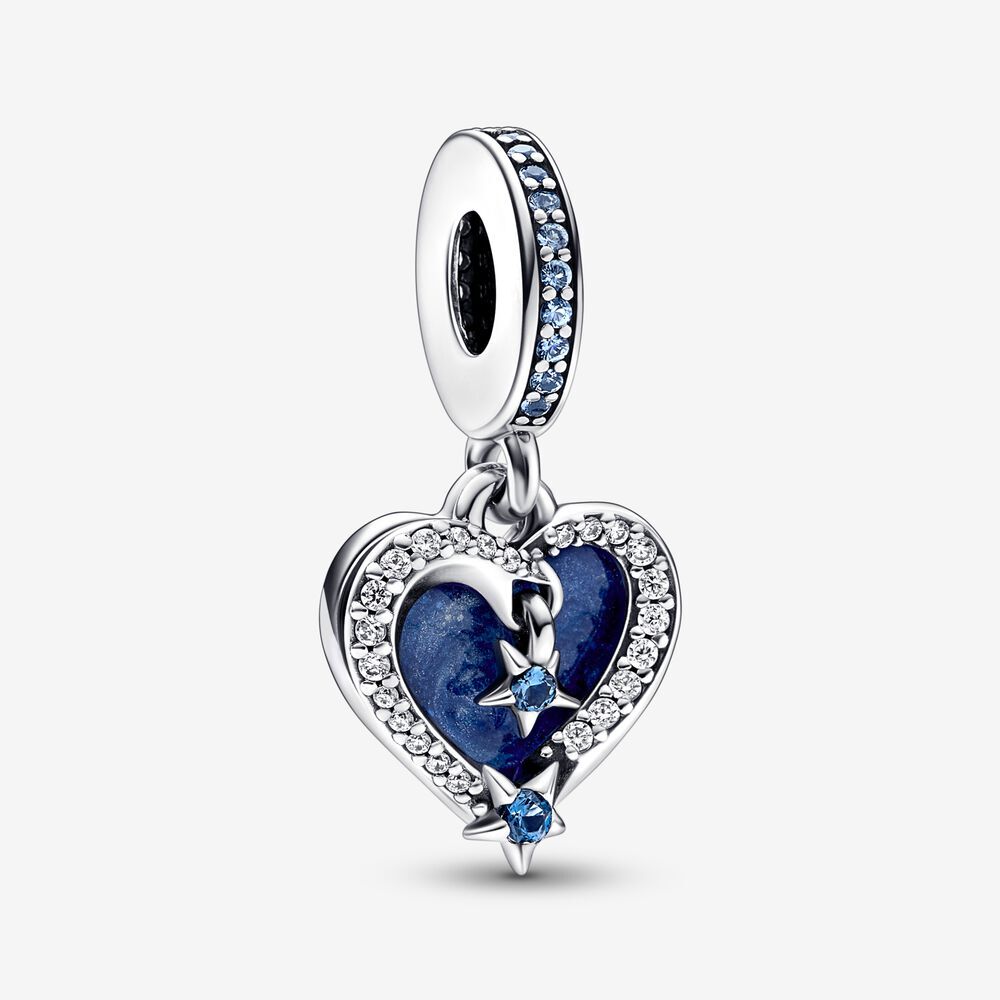 Bille coeur étoile filante céleste, argent, émail bleu, cristaux bleus, zircons - 792356C01 - Pandora