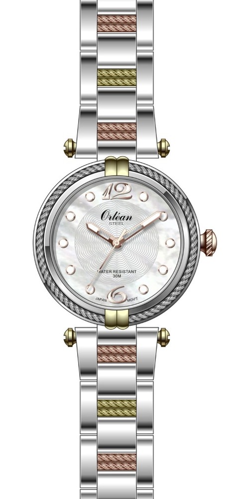 Montre acier 3 tons (blanc/rose/jaune), fond blanc - ME3555 - Orlean