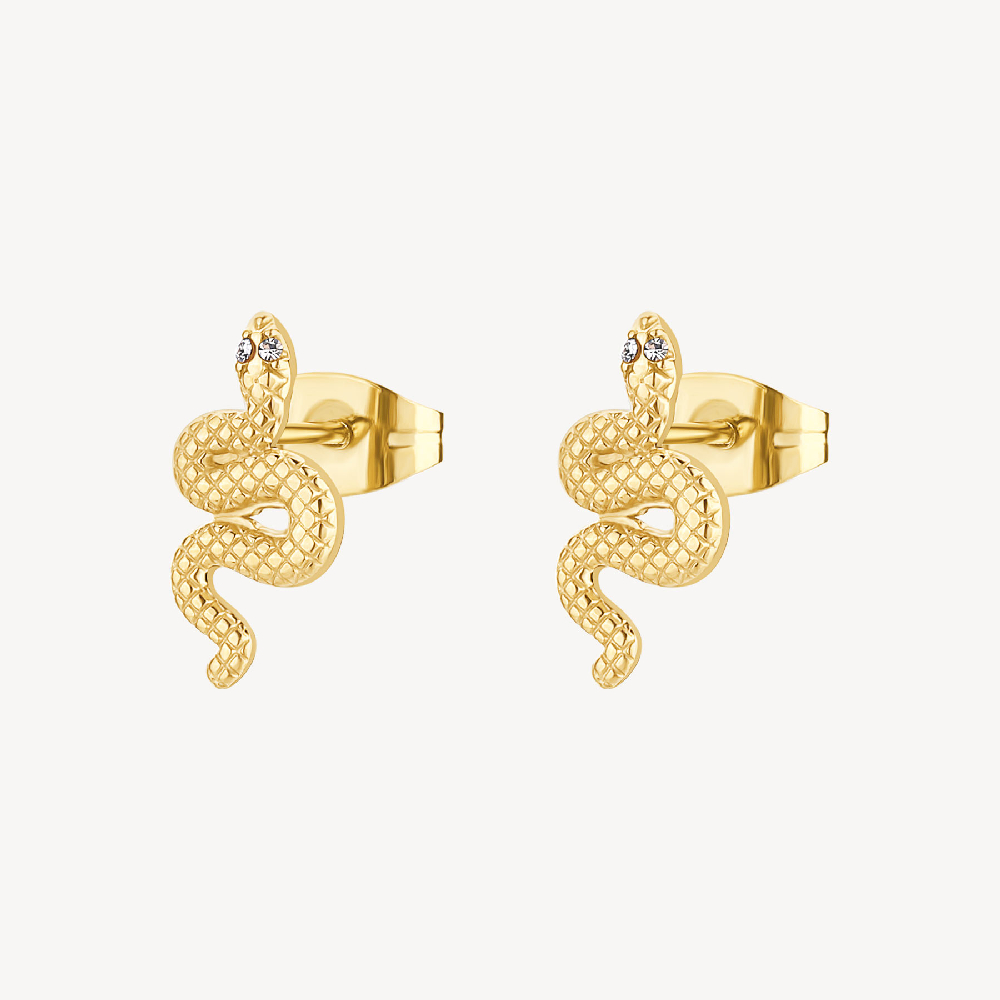 Boucles d'oreilles fixes serpents, acier inoxydable doré, cristaux