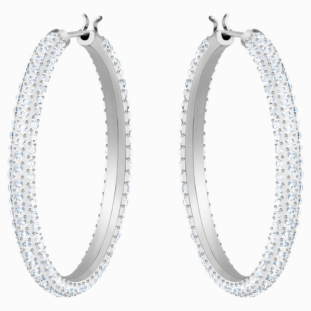 Rhodium-plated metal, white hoop earrings - 5389432 - Swarovski