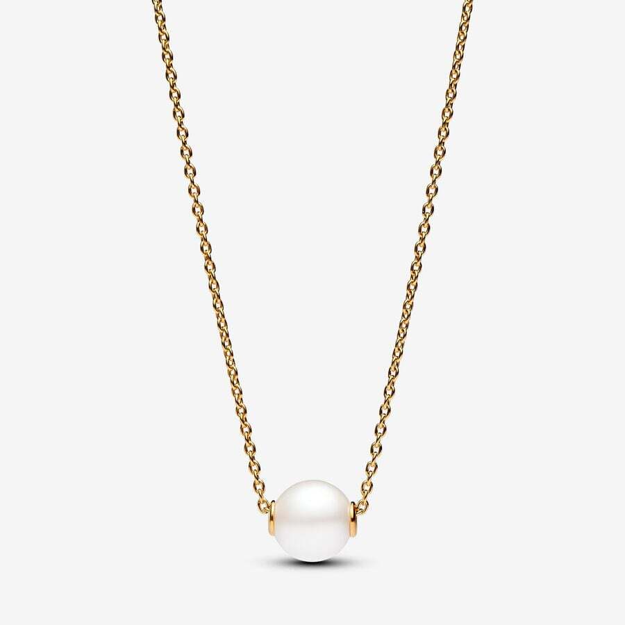 Necklace, unique 14k gold plated metals, freshwater pearl