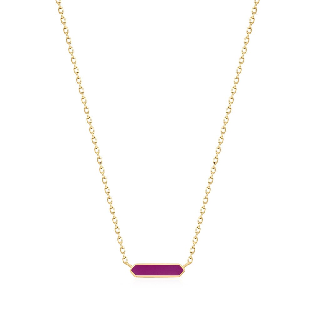 Collier argent doré, émail rose