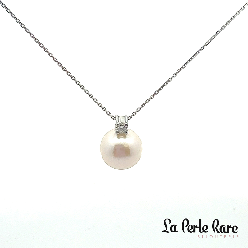 Pendentif or blanc perle & 4 pts dia - PD096959114 - Zen