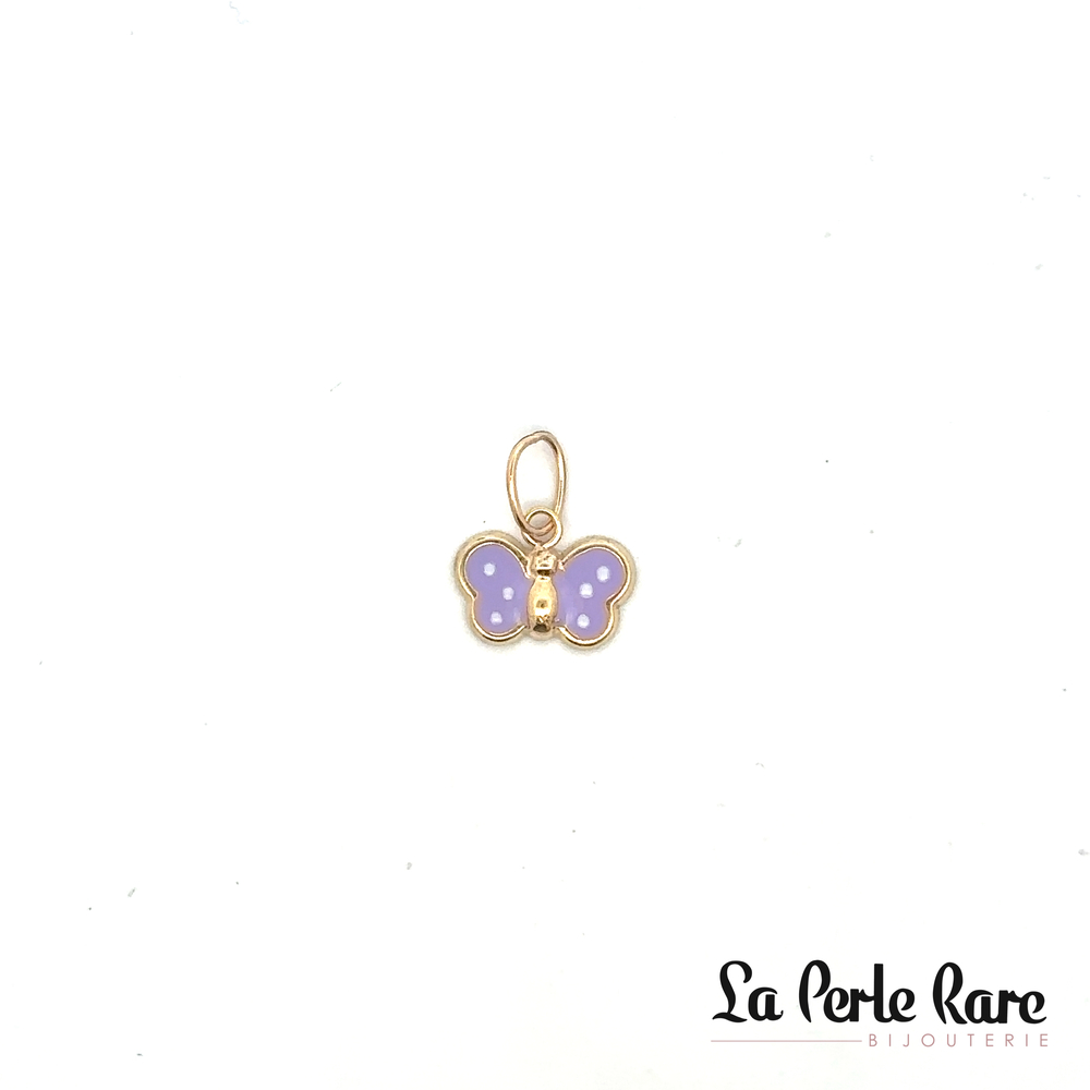 Pendentif papillon, or jaune, émail lilas/blanc - 2034-LILAS - ExclusivitÉs