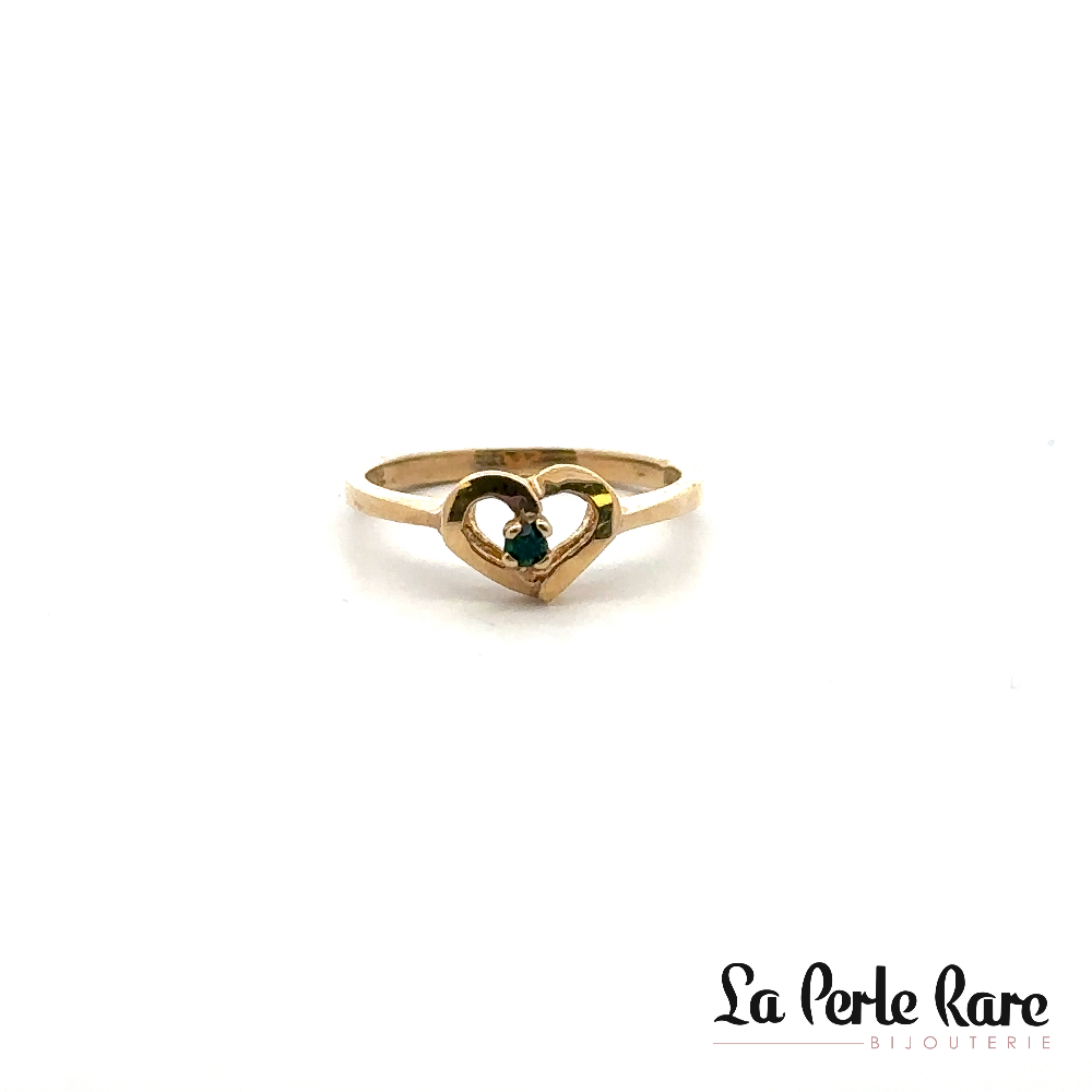 Bague coeur, or jaune 10 carats, zircon vert - 2584 - Exclusivités