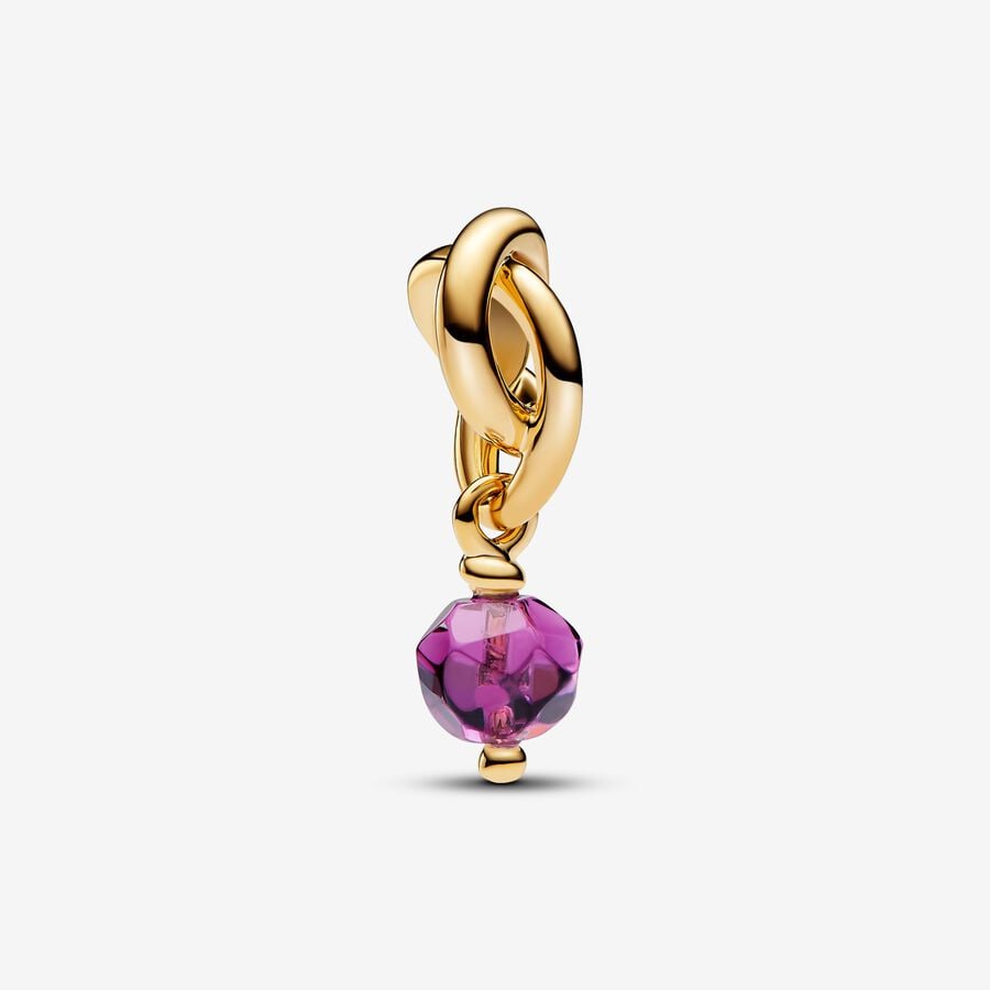 Eternal Circle charm in unique metal plated with 14k gold with mauve synthetic crystal - 763462C02 - Pandora