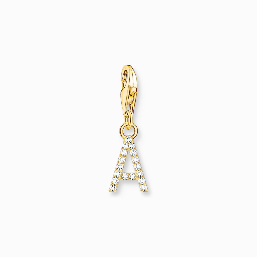 Charm lettre a, argent doré, zircons