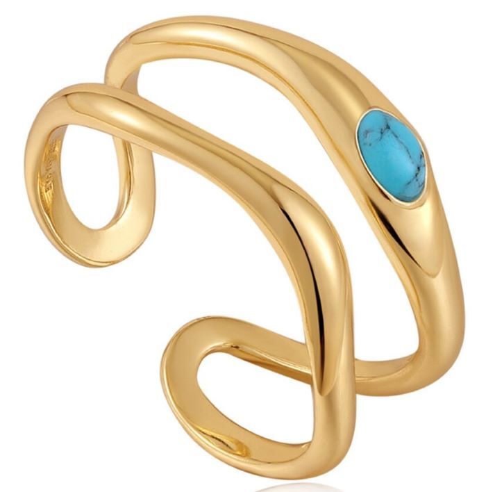 Bague ajustable argent doré, turquoise