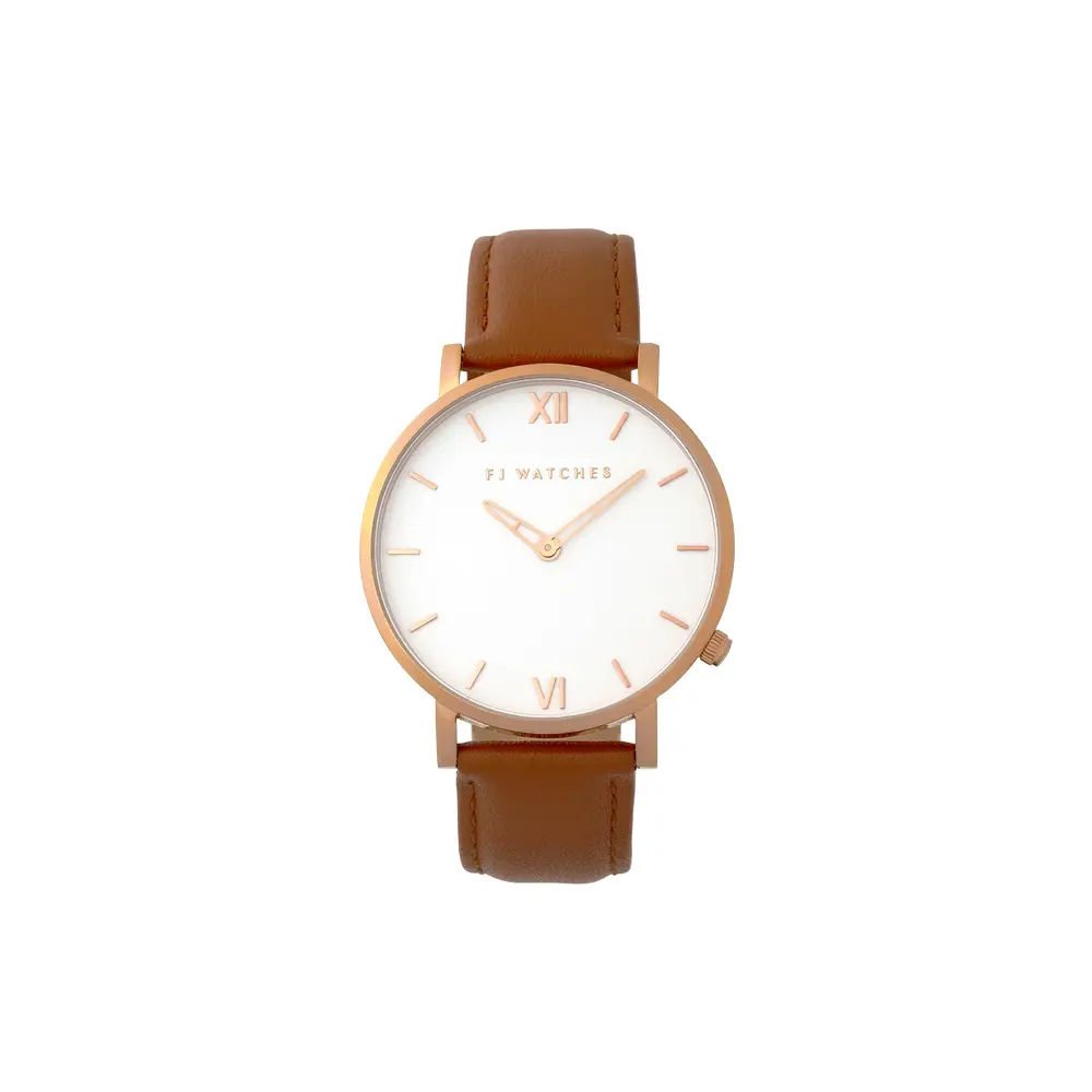 Montre golden sun, cuir brun pâle, acier rosé, fond blanc