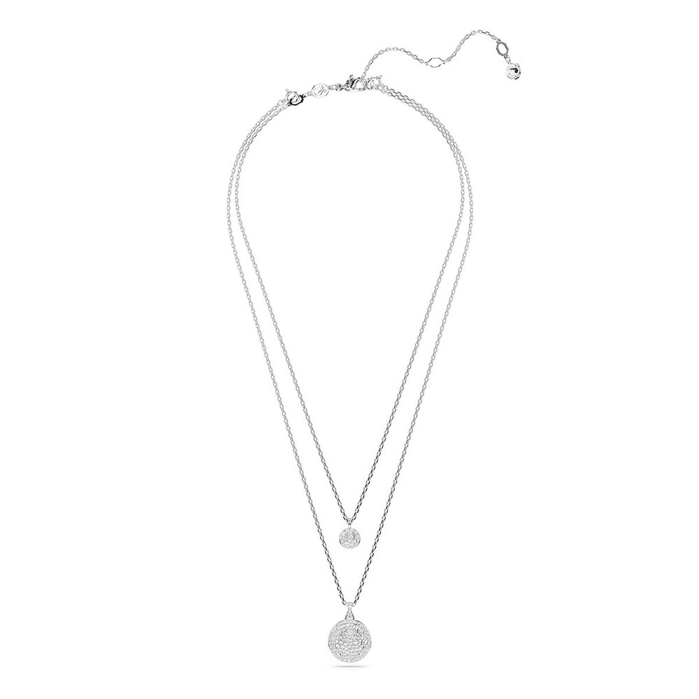 Collier double, métal rhodié, cristaux