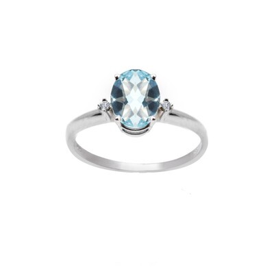 Bague or blanc, topaze brume de mer, diamants - R5682-7 - Création Gl