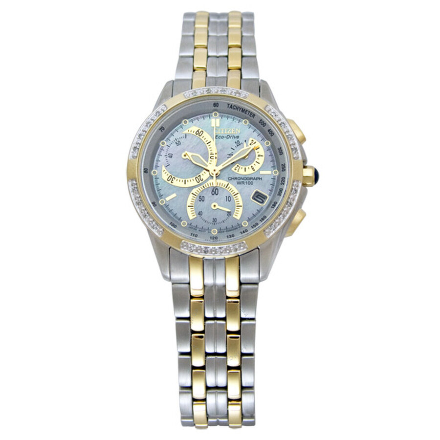 Montre eco-drive acier 2 tons (blanc/jaune), fond nacré - FB1094-56D - Citizen