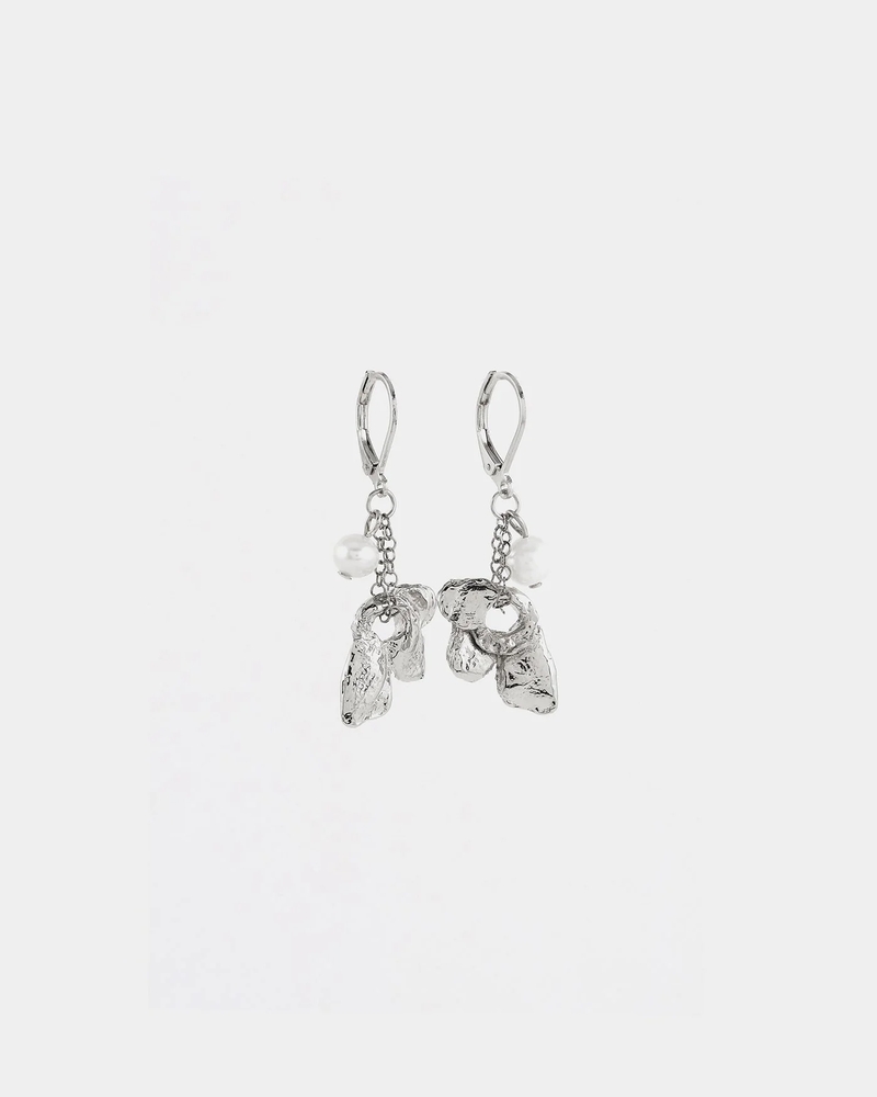 Boucles d'oreilles pendantes acier inoxydable, étain, perles d'eau douce - MUSCIDA-ARGEN - Anne-marie Chagnon