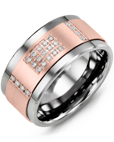 Two-Tone Gold Ring (White/Rose) 10 Karat, 31 Total Diamond Points, 11 Millimeters - MJD110WP-31R - Madani