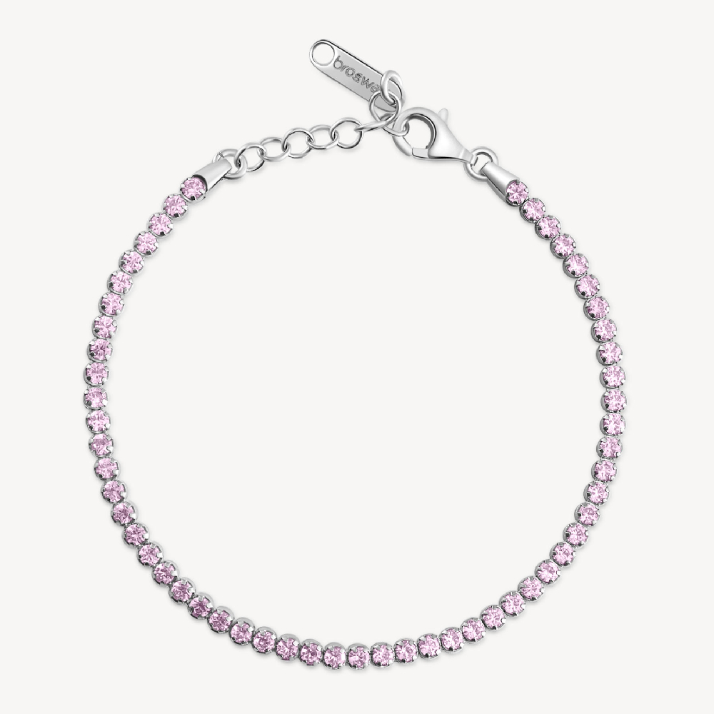 Rhodium-plated sterling silver tennis bracelet with pink cubic zirconia