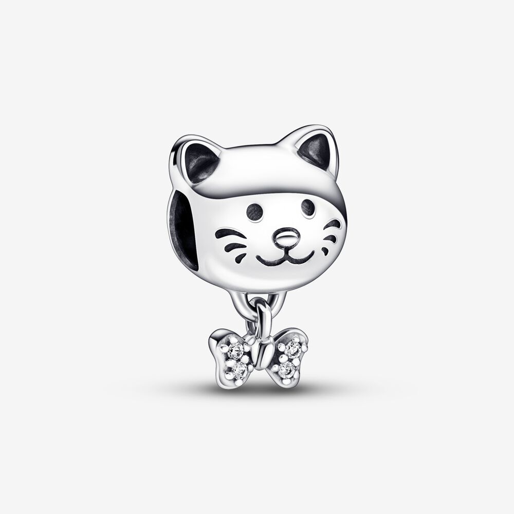 Bille chat/noeud, argent, zircons - 792255C01 - Pandora