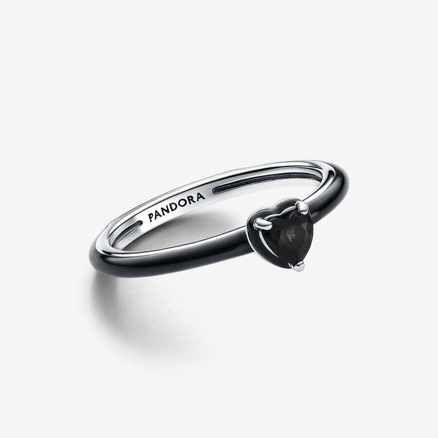 Chakra heart ring, silver, black crystal, black enamel, Pandora Me - 193088C01-52 - Pandora