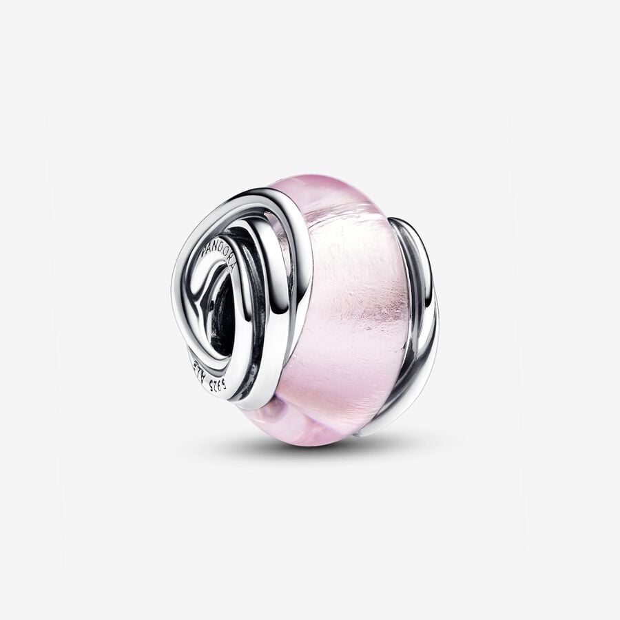 Silver charm, pink Murano glass