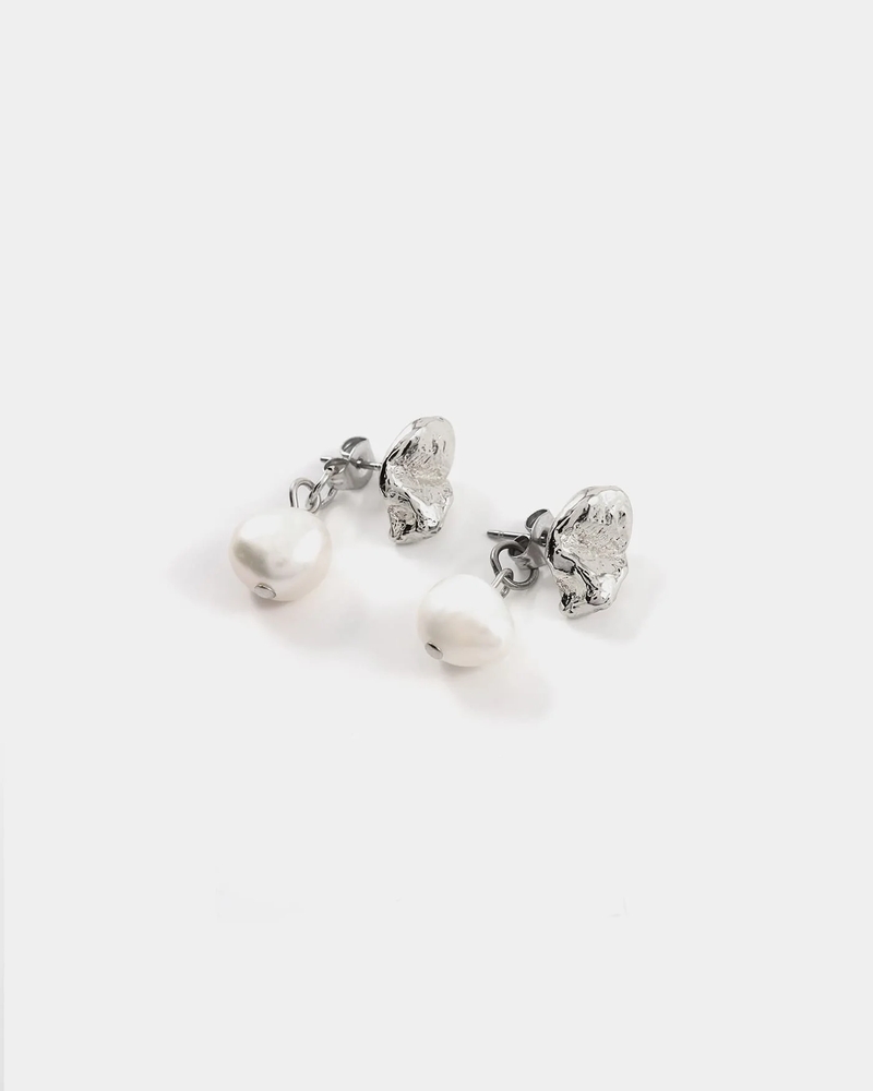 Boucles d'oreilles pendantes acier inoxydable, étain, perles d'eau douce - NYSA-ARGENTE - Anne-marie Chagnon