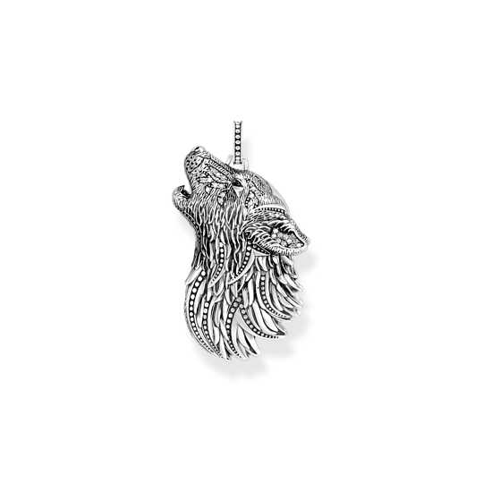 Wolf pendant, silver, white/black zirconia - PE966-643-21 - Thomas Sabo