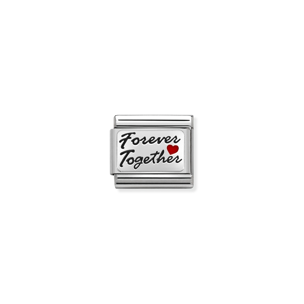 Classic link together forever, stainless steel, sterling silver, black and red enamel - 33020853 - NOMINATION